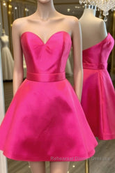Cute Sweetheart Neck Short Hot Pink Semi Formal Prom Dresses, Hot Pink Formal Graduation Homecoming Dresses, Cocktail Dresses